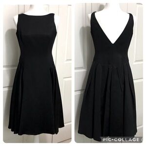 90s Carmen Marc Valvo Collection Black Satin V Back Cocktail Evening Dress 8